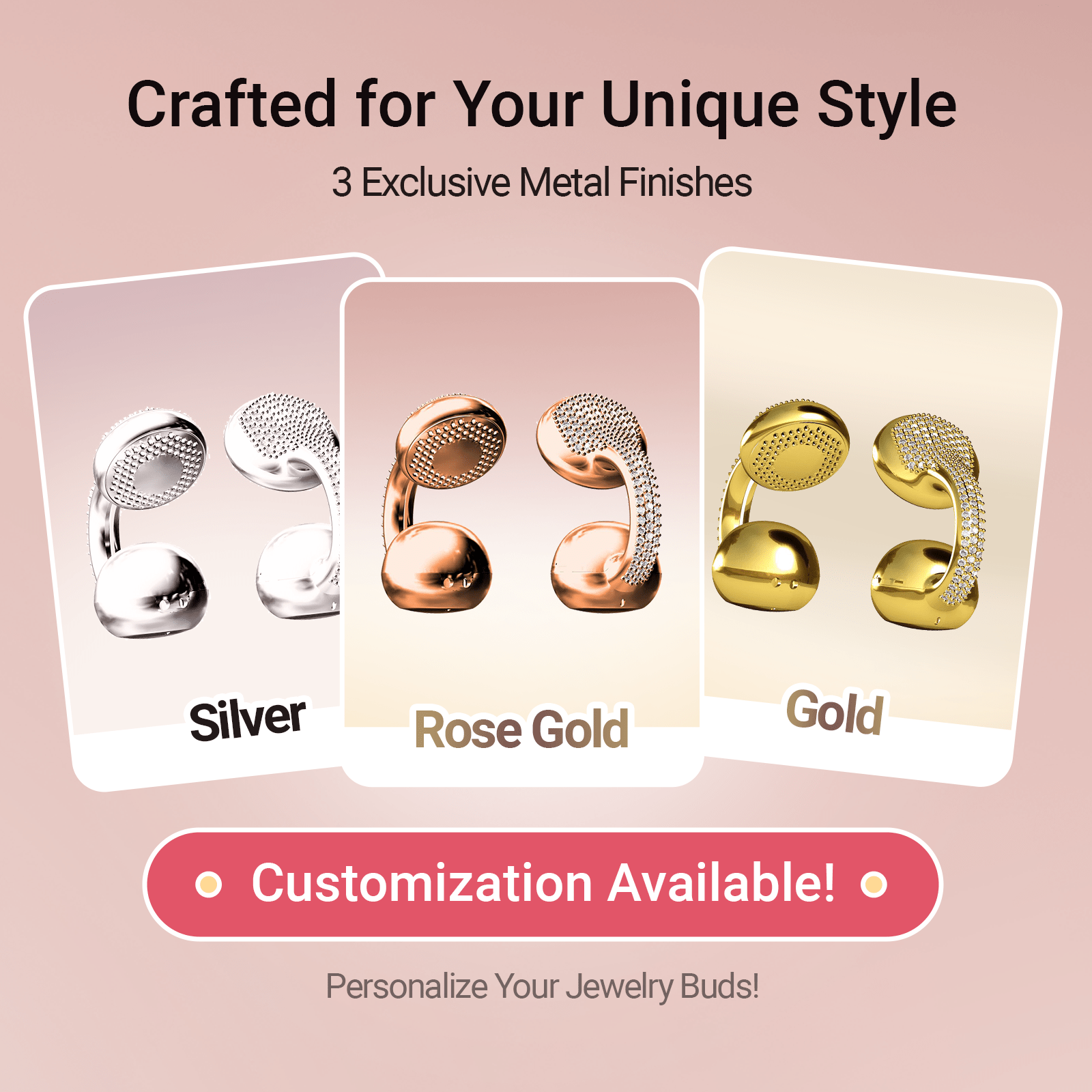 WinBridge Wireless Earbuds, Jewelry - Style Clip on Open Ear Headphones, Bluetooth 6.0, Earring Headphone for Women,Gift, Rose Gold - WinBridge