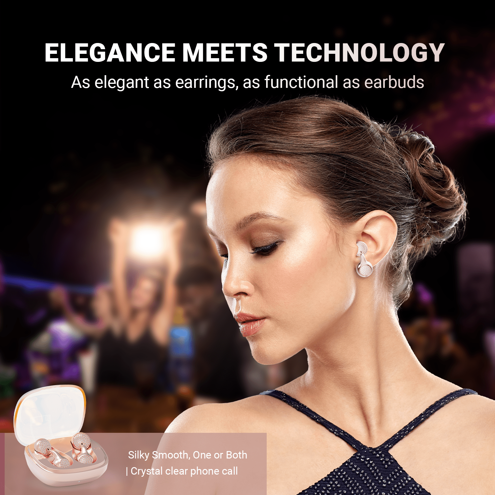 WinBridge Wireless Earbuds, Jewelry - Style Semi - Open Ear Headphones, Bluetooth 6.0, Elegant In - Ear Buds for Women, Gift, Rose Gold - WinBridge