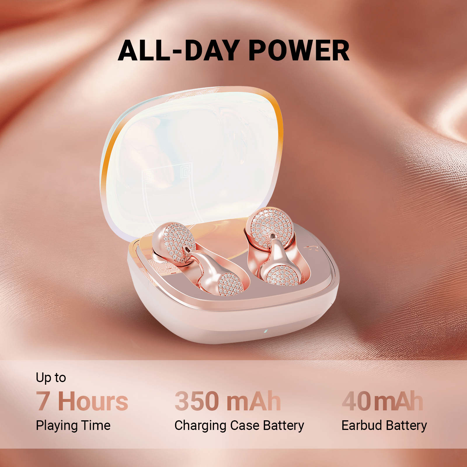 WinBridge Wireless Earbuds, Jewelry - Style Semi - Open Ear Headphones, Bluetooth 6.0, Elegant In - Ear Buds for Women, Gift, Rose Gold - WinBridge