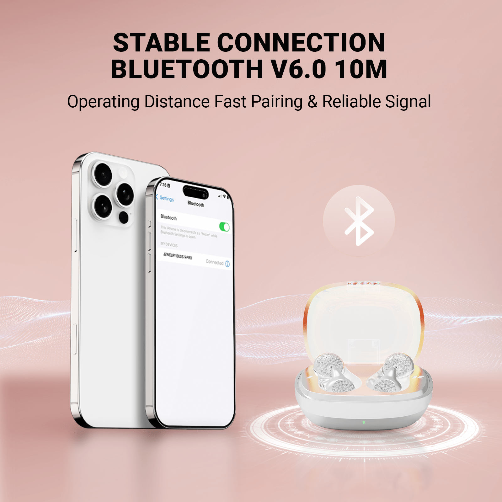 WinBridge Wireless Earbuds, Jewelry - Style Semi - Open Ear Headphones, Bluetooth 6.0, Elegant In - Ear Buds for Women, Gift, Rose Gold - WinBridge