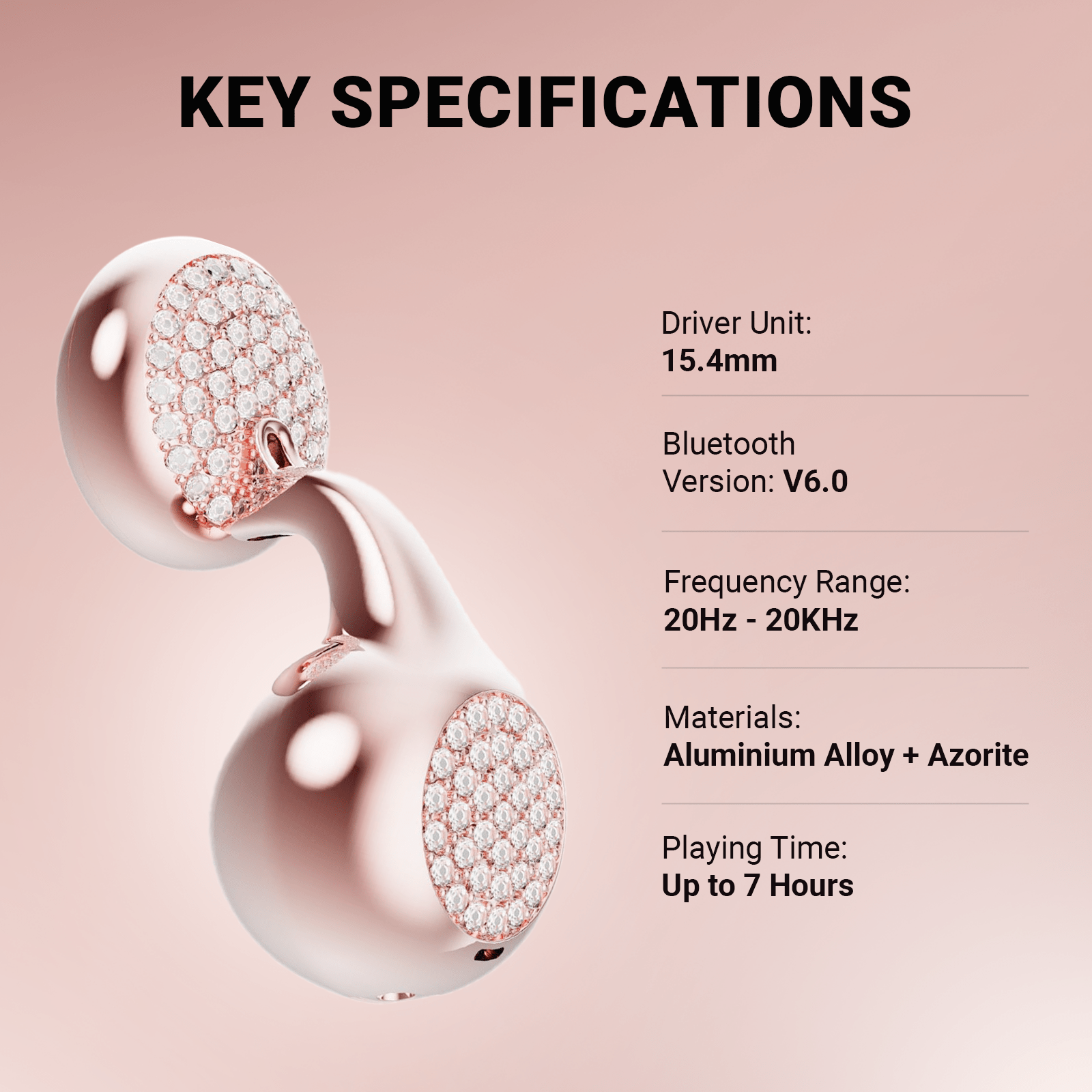 WinBridge Wireless Earbuds, Jewelry - Style Semi - Open Ear Headphones, Bluetooth 6.0, Elegant In - Ear Buds for Women, Gift, Rose Gold - WinBridge