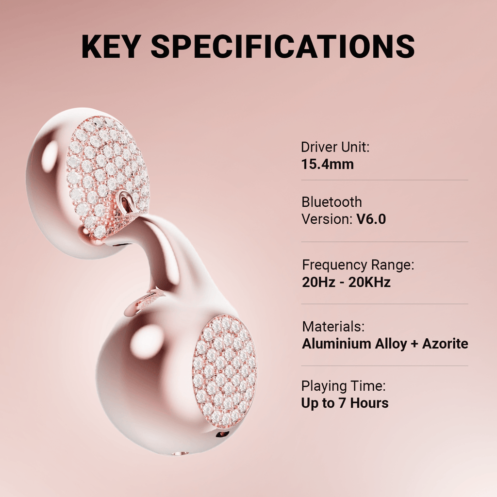 WinBridge Wireless Earbuds, Jewelry - Style Semi - Open Ear Headphones, Bluetooth 6.0, Elegant In - Ear Buds for Women, Gift, Rose Gold - WinBridge