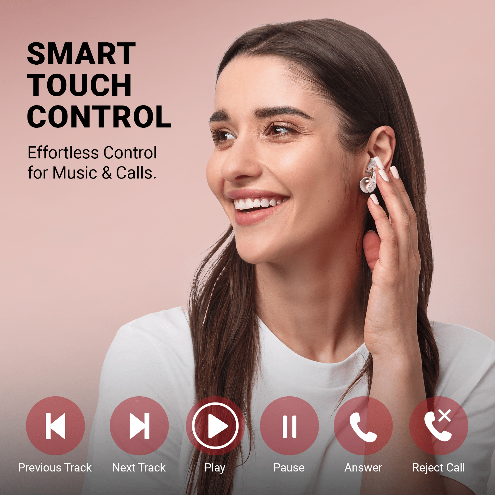 WinBridge Wireless Earbuds, Jewelry - Style Semi - Open Ear Headphones, Bluetooth 6.0, Elegant In - Ear Buds for Women, Gift, Rose Gold - WinBridge