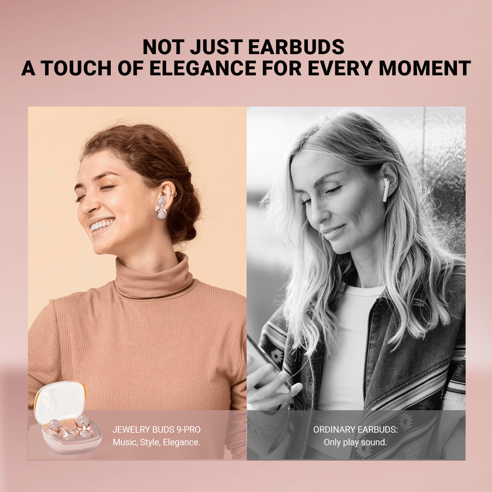 WinBridge Wireless Earbuds, Jewelry - Style Semi - Open Ear Headphones, Bluetooth 6.0, Elegant In - Ear Buds for Women, Gift, Rose Gold - WinBridge