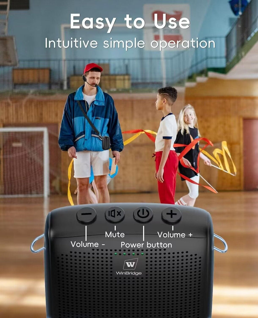WinBridge Wireless Voice Amplifier with Two Bluetooth Headset Microphones, Portable Speaker and Mic for Teachers, Megaphone Portable Microphone Crisp Clear Big Sound 15W|2600mAh WB002 Plus - WinBridge