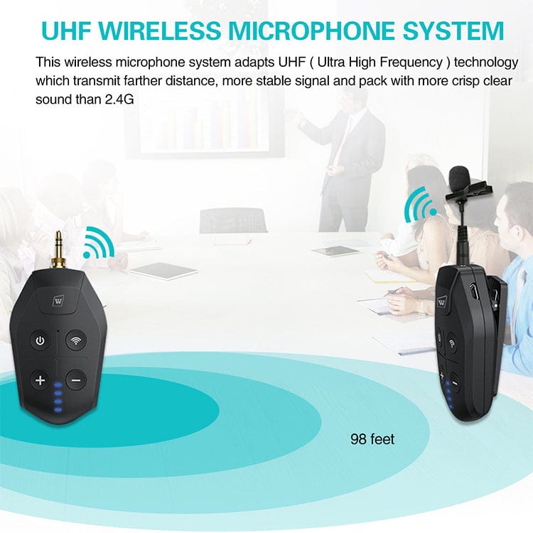 WinBridge U7 UHF Wireless Lavalier Microphone with Lapel Microphone, Headset Mic and Stand Mic