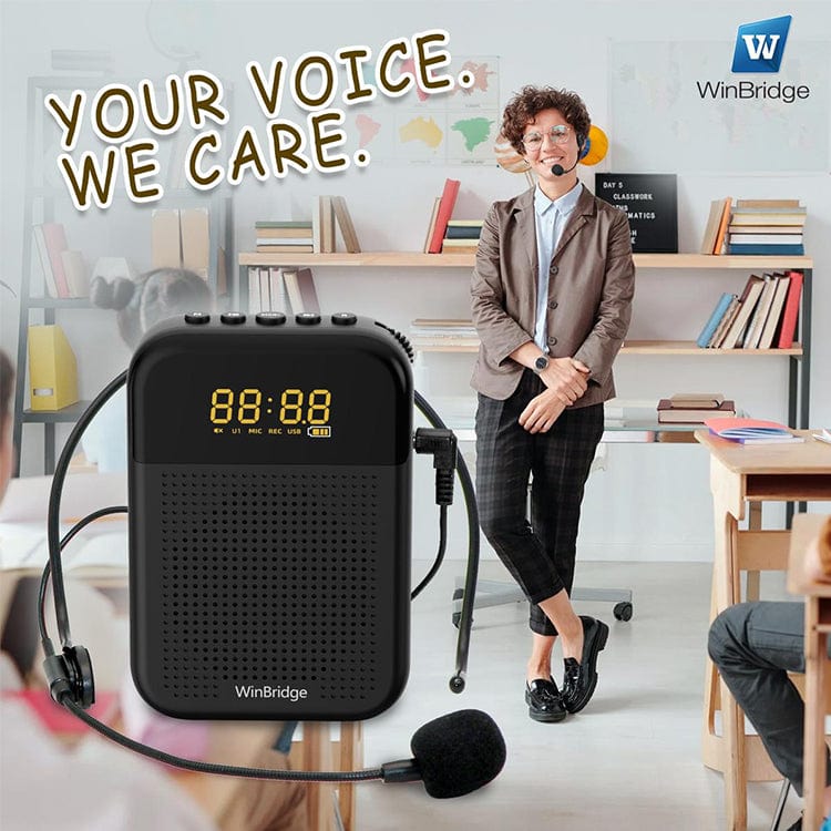 WinBridge S209 Voice Amplifier with Wired Mic Headset 16W 2500mAh  Bluetooth Mute LED Display for Teachers