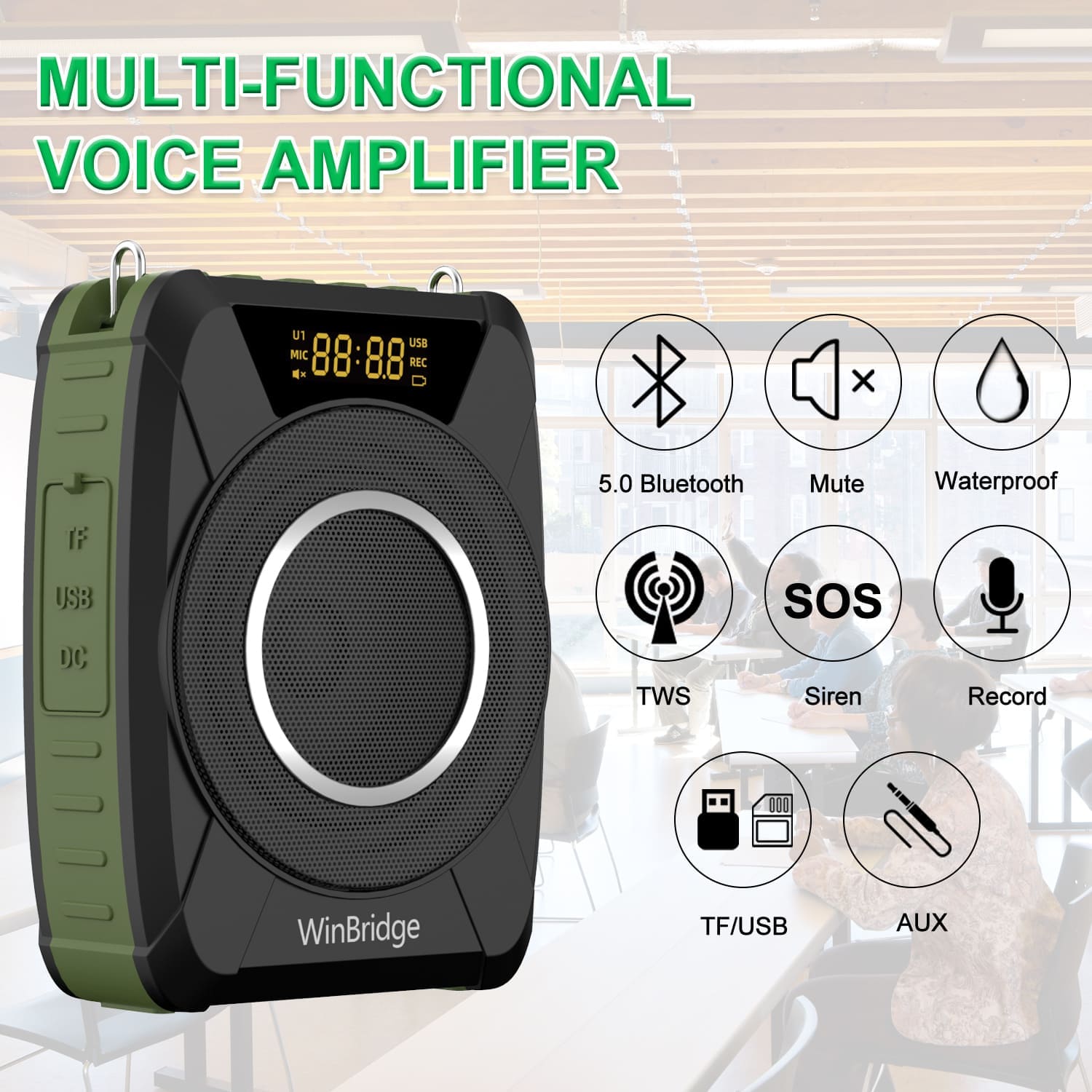 WinBridge M801 20W Voice Amplifier With Wireless Microphone Headset Waterproof with Siren Noise Feature