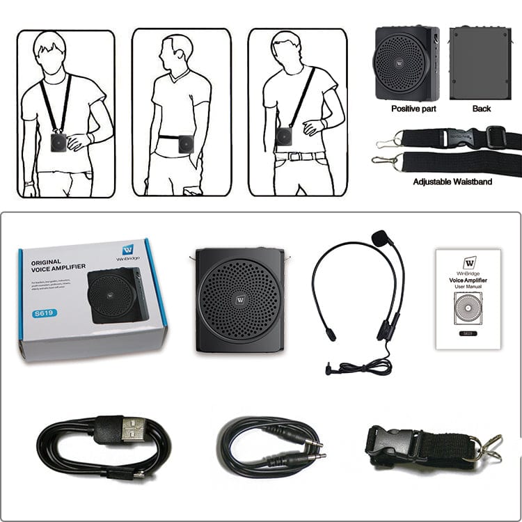 WinBridge S619 Portable Voice Amplifier With Headset Mic Wired 16W for Teachers