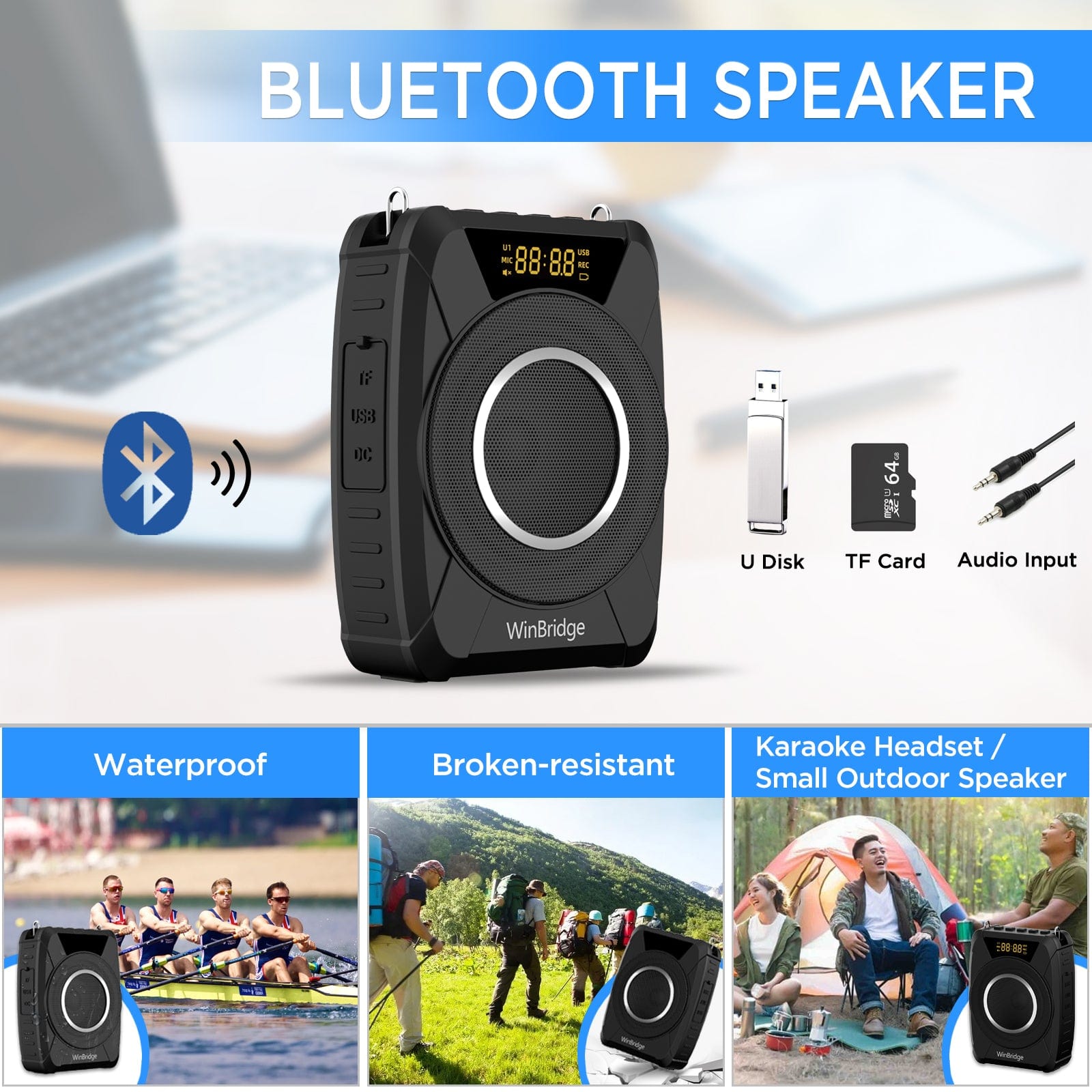 WinBridge M801 20W Voice Amplifier With Wireless Microphone Headset Waterproof with Siren Noise Feature - WinBridge