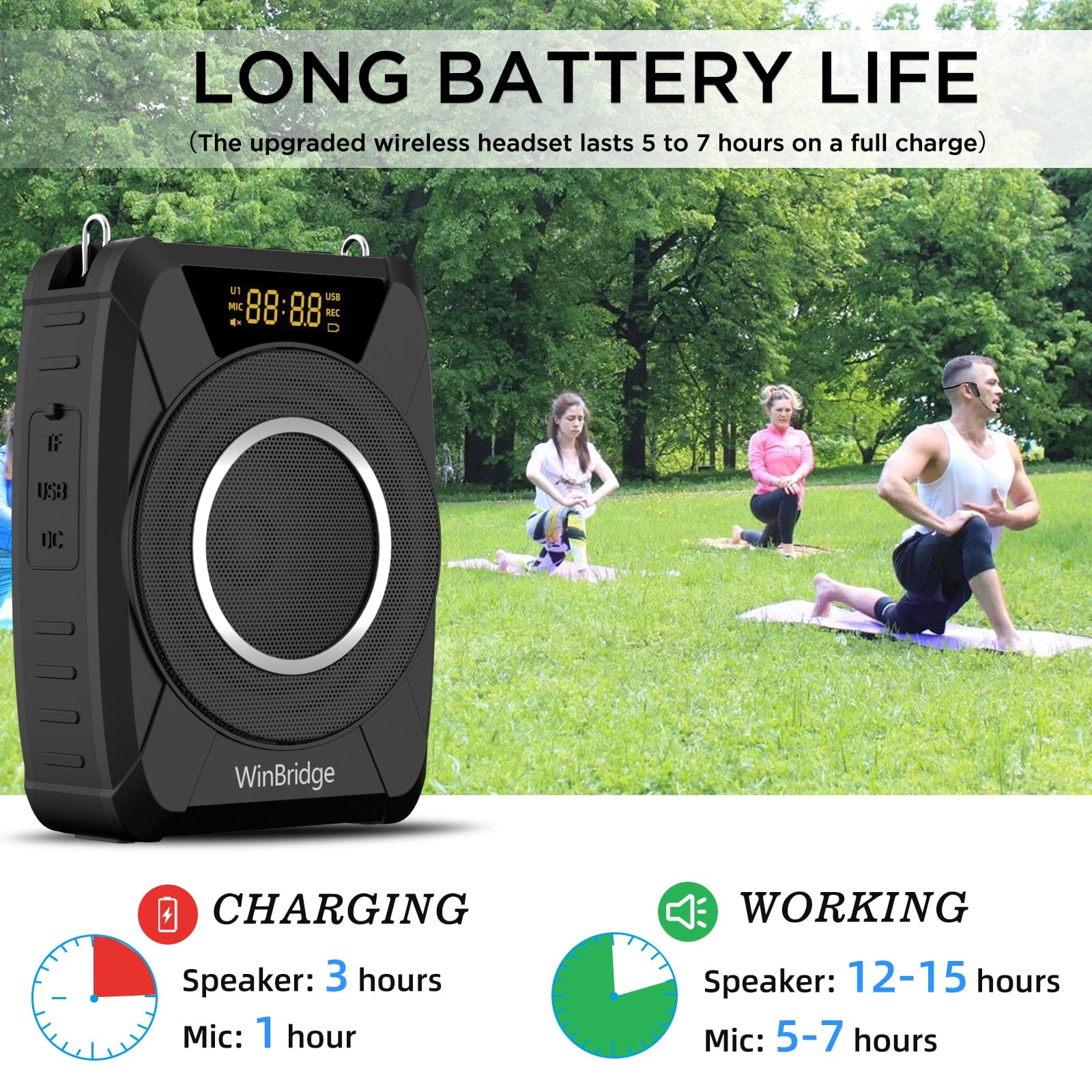 WinBridge M801 20W Voice Amplifier With Wireless Microphone Headset Waterproof with Siren Noise Feature - WinBridge