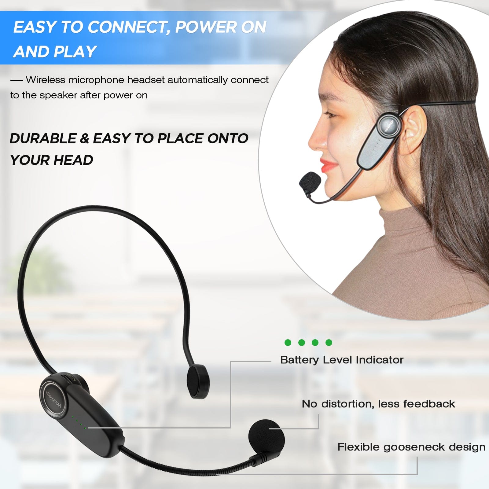 WinBridge M801 20W Voice Amplifier With Wireless Microphone Headset Waterproof with Siren Noise Feature - WinBridge