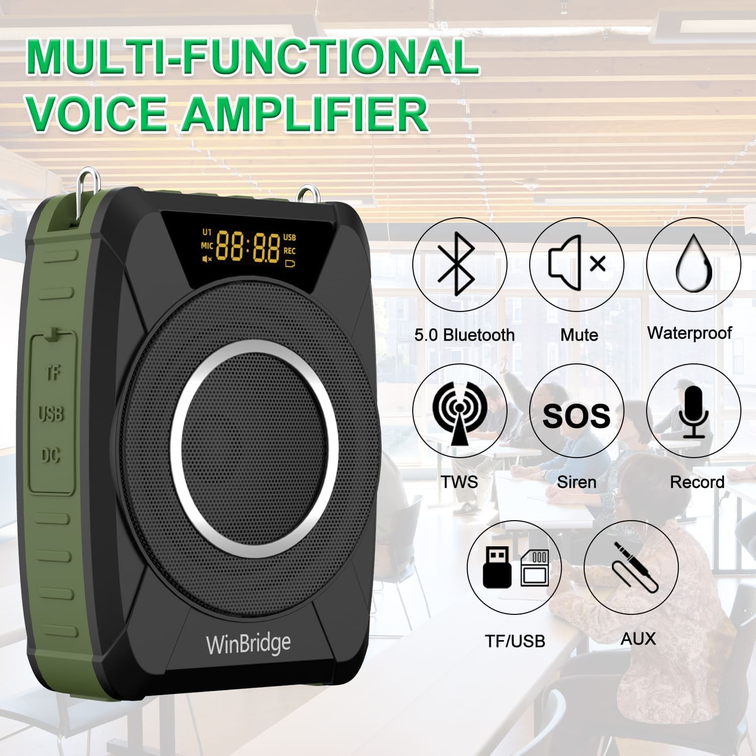 WinBridge M801 20W Voice Amplifier With Wireless Microphone Headset Waterproof with Siren Noise Feature - WinBridge